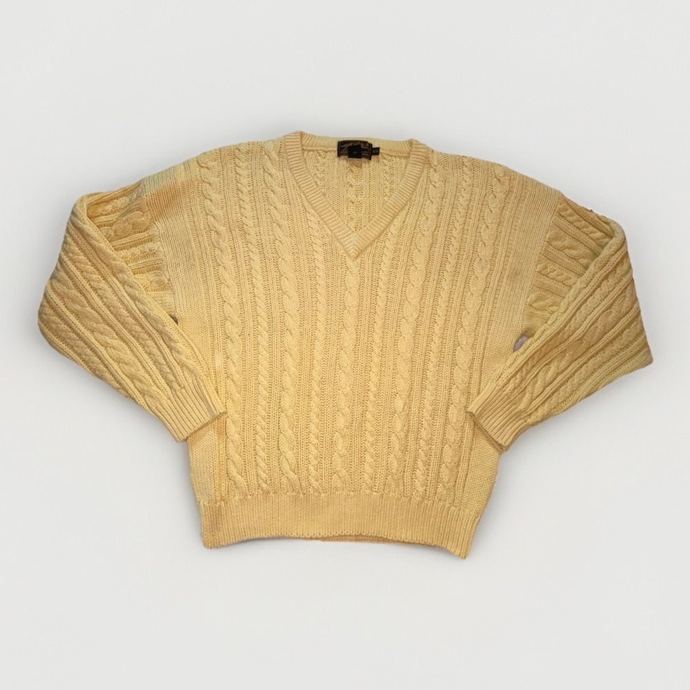 Vintage Eddie Bauer Men's Size XL Yellow Cable Knit V-Neck Sweater